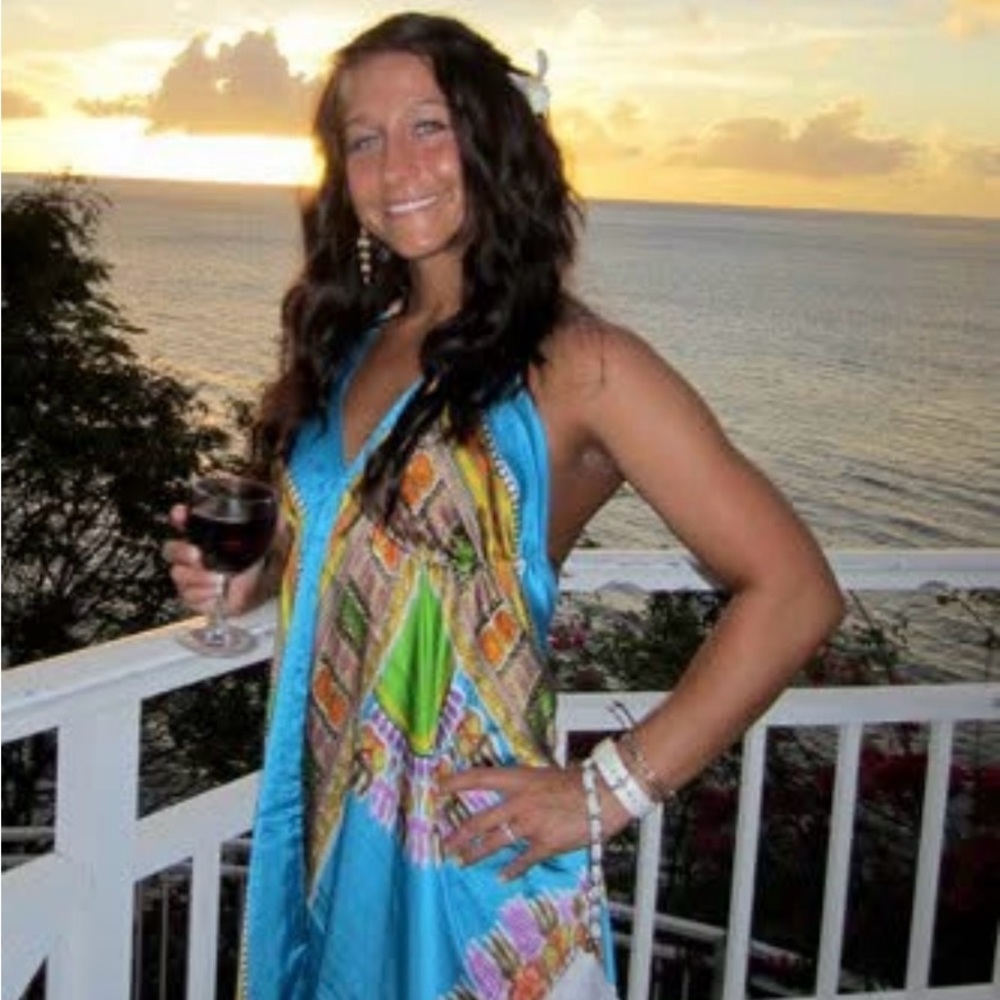 Blue and Orange Halter Backless Sundress